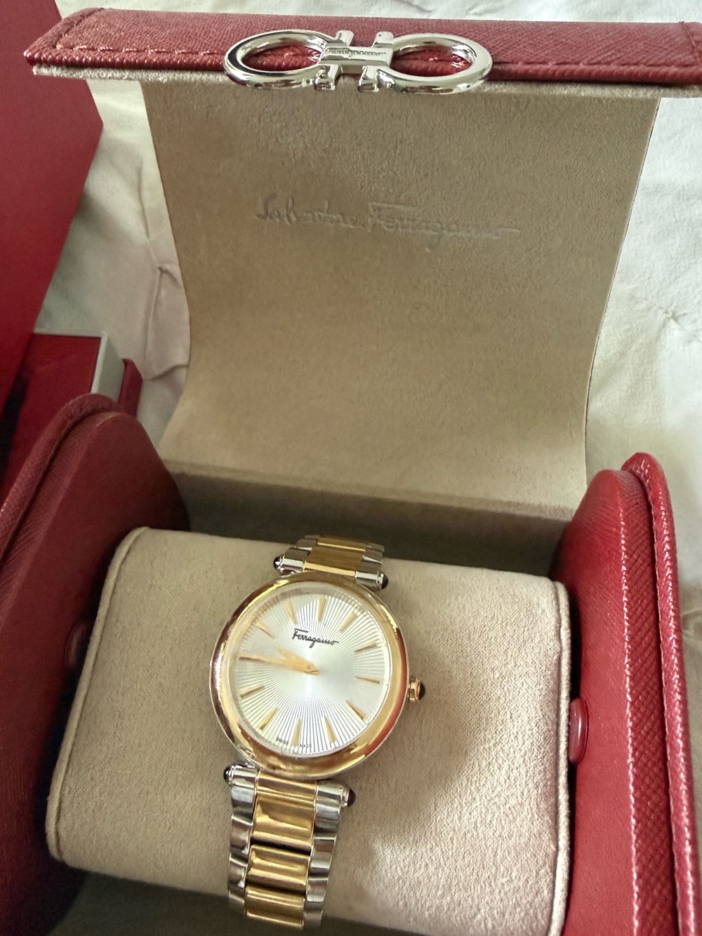 Salvatore Ferragamo Two-Tone Gold and Silver Bracelet Watch